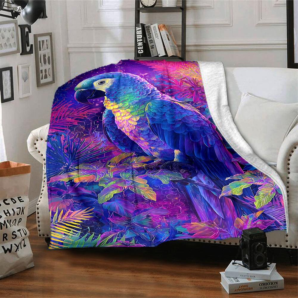 1pc Parrot Jungle Blanket, Lightweight Flannel Throw Blanket for Sofa, Bed, Travel, Camping, Living Room, Office, Couch, Chair, and Bed