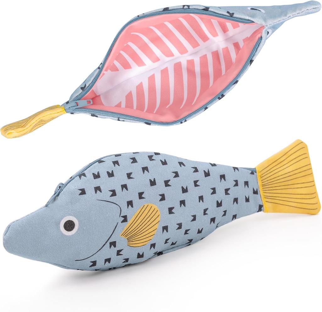 Fish Shape Novelty Pencil Case Fish Pen Bag Fish Coin Purse Funny Pencil Pouch With Simulated Fishbone Lining birthday Gift