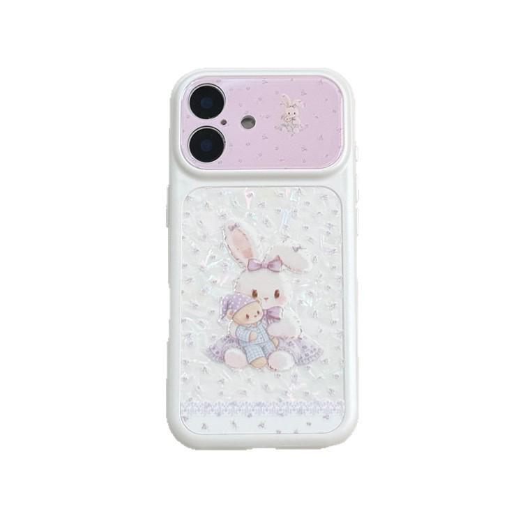 Purple Floral Bunny Teddy Bear Phone Case for iPhone 17/16 Pro Max/15 Pro - High-End Feel