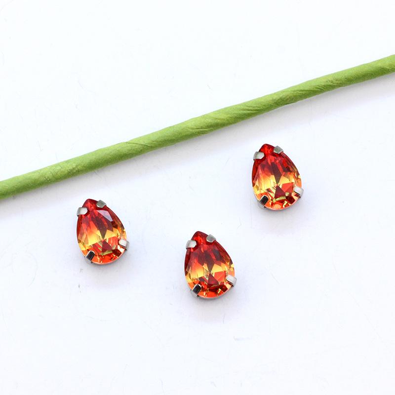 Silberne Klaue Tropfenförmiger Turmalin Diamant Farbverlauf Edelstein für DIY Schmuck, Schuhe, Taschen - 10x14mm Kristallstein.