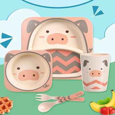 5pcs/set Baby Dishes Set Eco-friendly Bamboo Fiber Dinnerware Cartoon Cute Tableware Food Plate Bowl for Kids Boy Girl Gifts