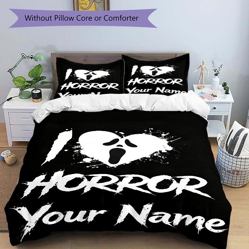 Custom Horror Heart Ghost Graphic Bedding Set Personalized Washable Custom 3Pcs Duvet Cover Pillowcases Soft Microfiber Home Bedroom Gift
