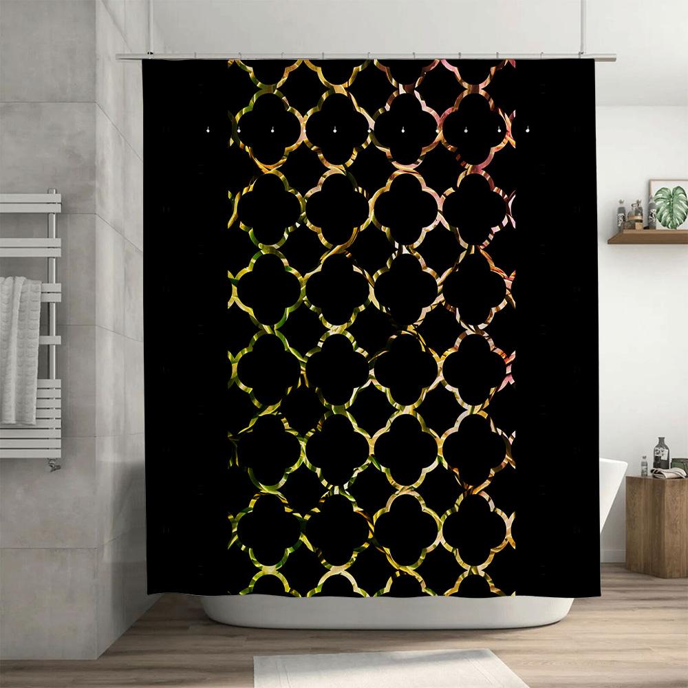 Shiny Gold Black Patterned Shower Curtain Perfect Decor For Your Bathroom