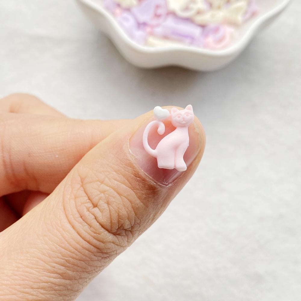 50pcs Colorful Resin Mini Cute Cartoon Heart Shaped Cat Head Nail Art Flat Back Figurines Scrapbook DIY Jewelry Decor Crafts