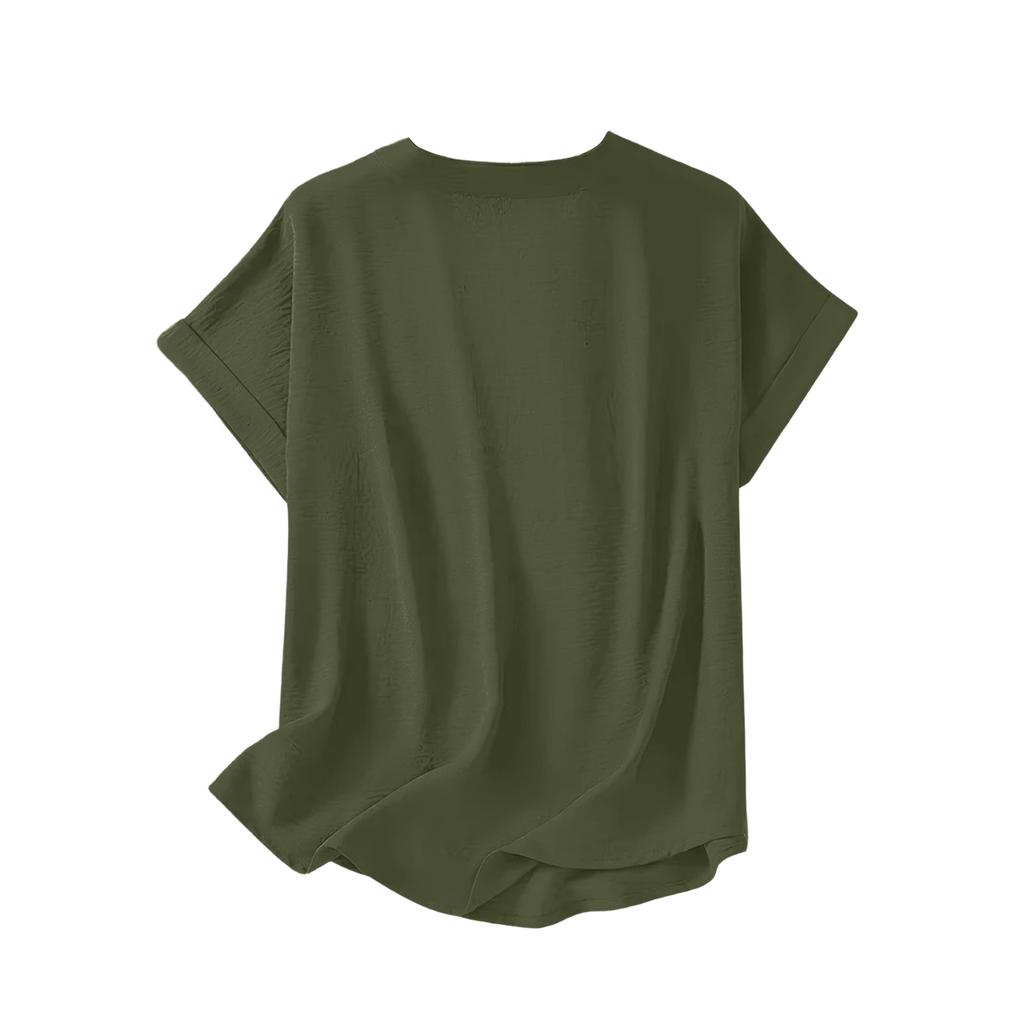 Women’s Loose Fit V Neck Short Sleeve Blouse Casual Tunic Top Lightweight Pullover Shirt for Everyday Wear