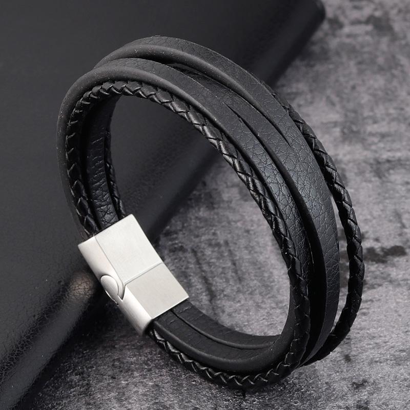 Multilayer Leather Classic Small Accessories Men's Leather Stainless Steel Bracelet For Birthday Party Lucky Present