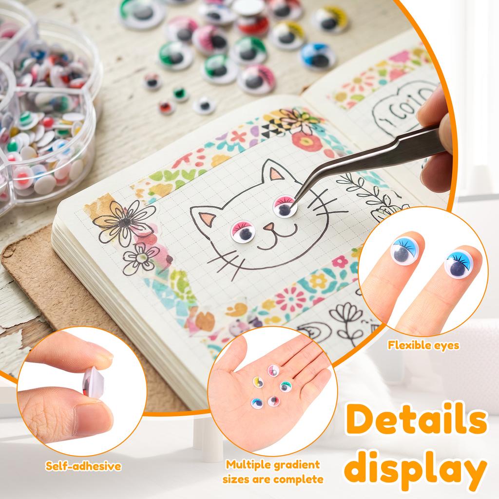 700/600Pcs Plastic Self-adhesive Wiggle Eyes for DIY Scrapbooking Decor Crafts Projects DIY Dolls Accessories Eyes Handmade Toys