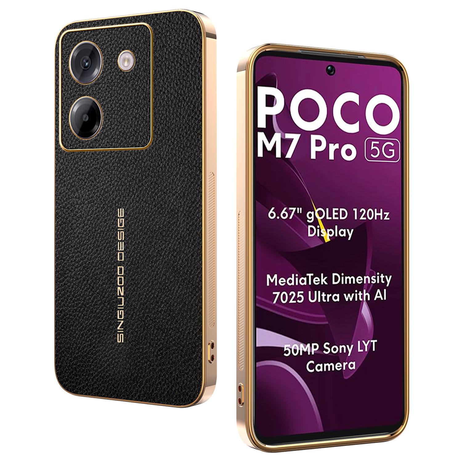 

Чехол для Xiaomi Poco M7 Pro 5G, противоударный, текстура личи, ТПУ, кожа PU, задняя крышка телефона