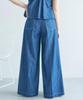 denim pants with center crease and navy size suitable for matching outfits [BIS] Wide-leg belt, washable, (43), M,