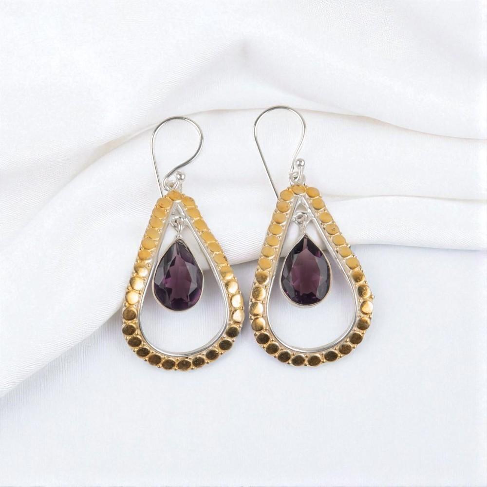 

Amethyst Gemstone 925 Sterling Silver Jewelry Handmade Women Hook Earrings2.27 EE-82-1