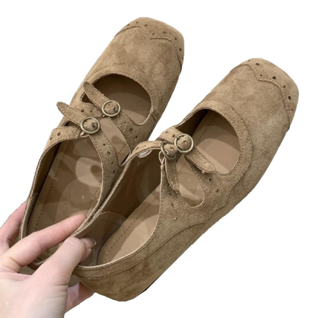 Retro brown square head Mary Jane shoes ballet shoes women's 2025 autumn new Korean version French light mouth single shoes