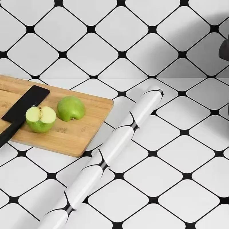 40cm Grid Oil-proof Sticker Kitchen Fireproof High Temperature Resistant Wall Sticker Self-adhesive Countertop Cabinet Wallpaper
