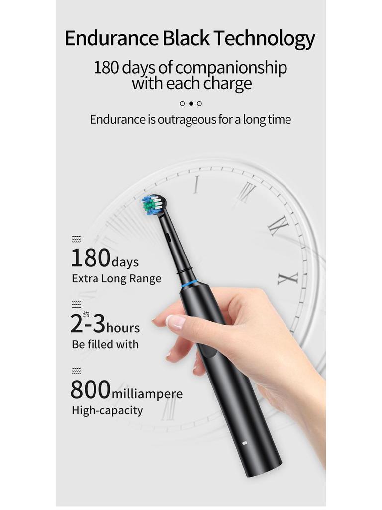5-Speed Rotating Smart Electric Toothbrush with Soft Bristles and Waterproof Metal Shaft