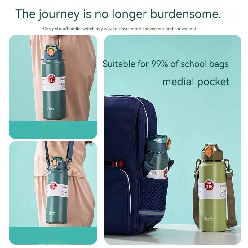 800ml termoska z nerezové oceli Láhve na vodu pro domácnost Kuchyňské lahve Kuchyňské nádobí Přenosný šálek s kávovým brčkem s víčkem