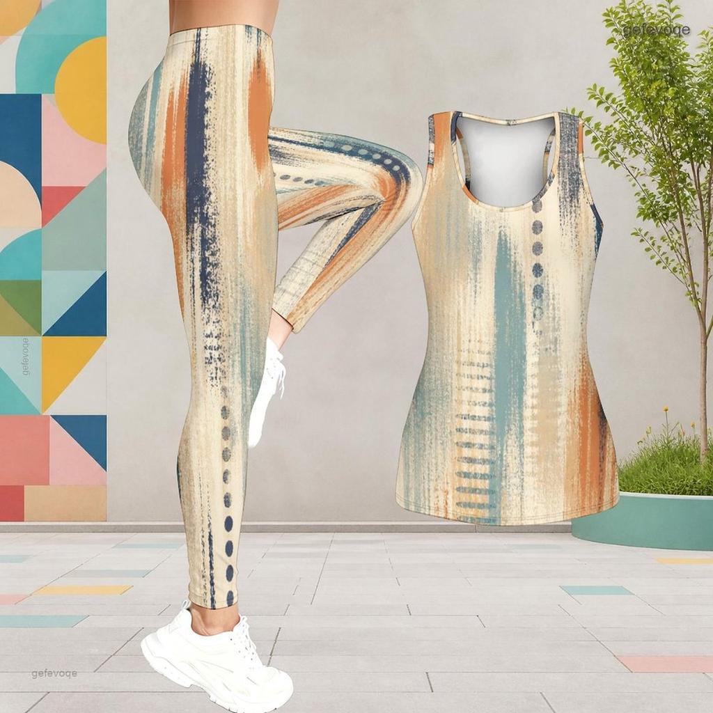 Women Plus Size Printed Scoop Neck Sleeveless Longline Tank Top Fitted Pants Two Piece Set