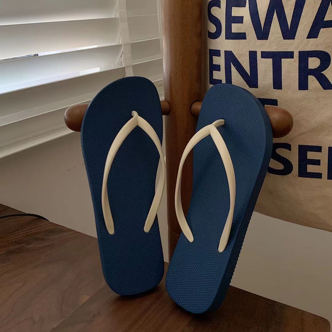 

Fashion Summer New Korean Flat Flip-flops Female Couple Simple Solid Color Pinch Beach Slippers 40 королевский синий
