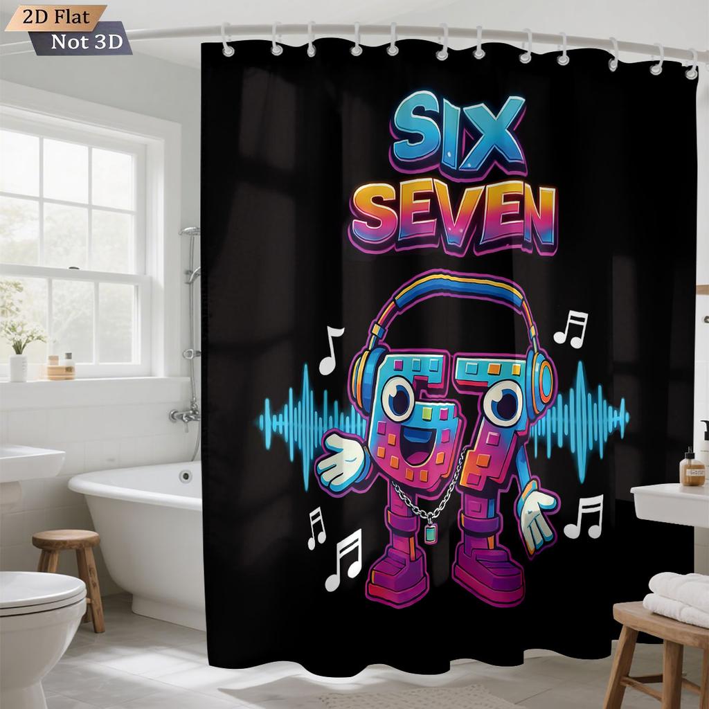 1Pc Funny 67 Music Element Printed Waterproof Shower Curtain Partition Privacy Hanging Curtain, With 12 Hooks