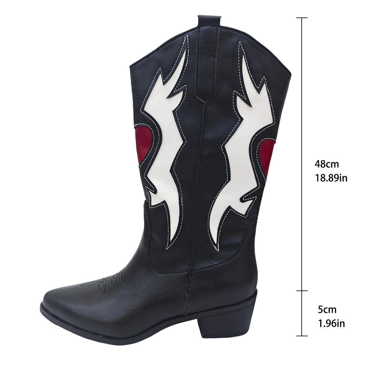 

V-образный вырез Остроносая Вышивка Не выше колена Длинные Сапоги Толстый каблук Плюс Средний каблук Рыцарские Сапоги для Женщин 36 чёрный