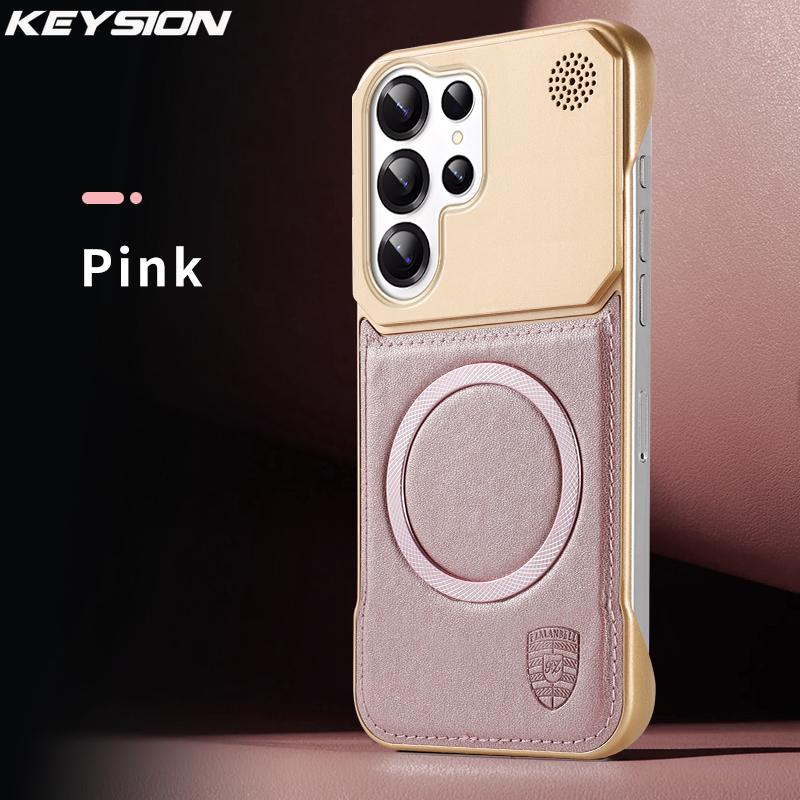 KEYSION Luxury Magnetic PU Leather Aromatherapy Phone Case for Samsung Galaxy S24 S25 Ultra Wireless Charging Borderless Cover