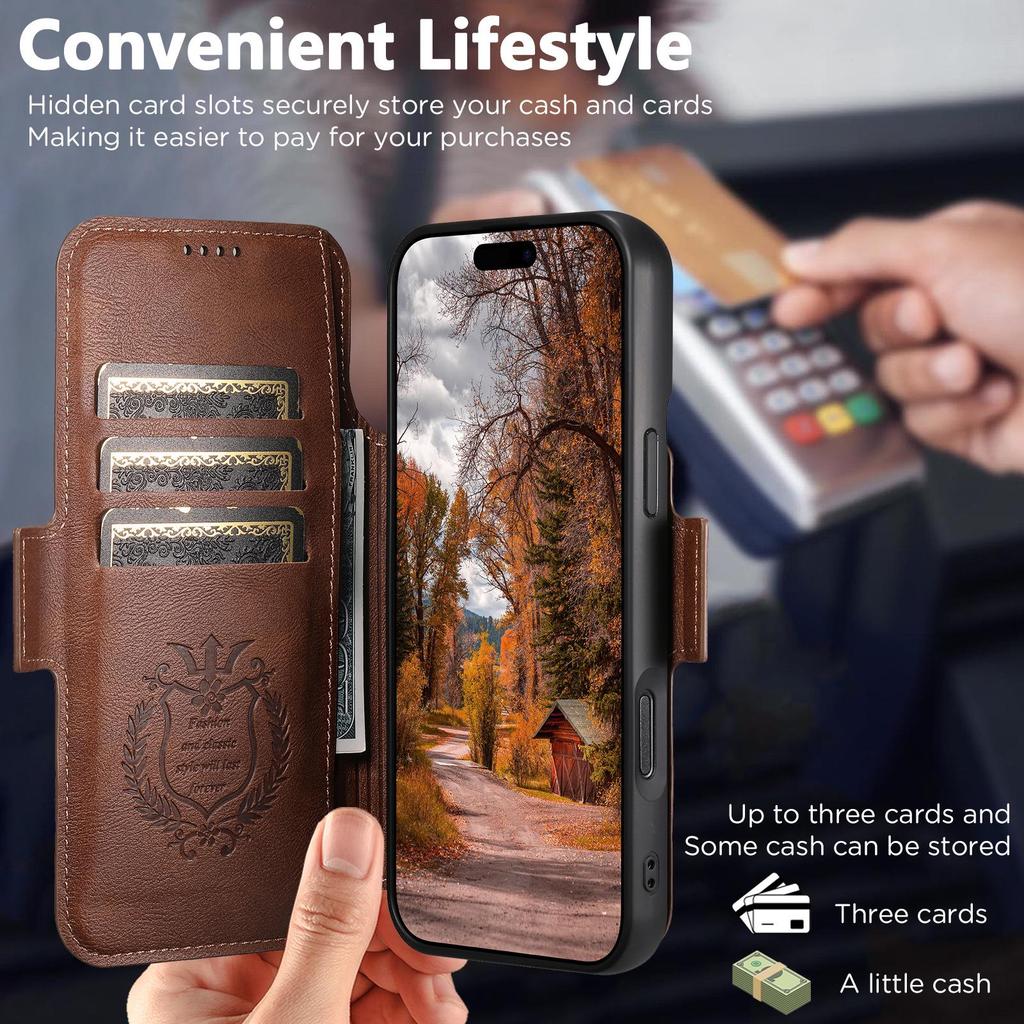 iPhone 17 Pro Max Flip Case: Card Slot, Magnetic Snap, Wireless Charging Stand, Leather 2-in-1 Design