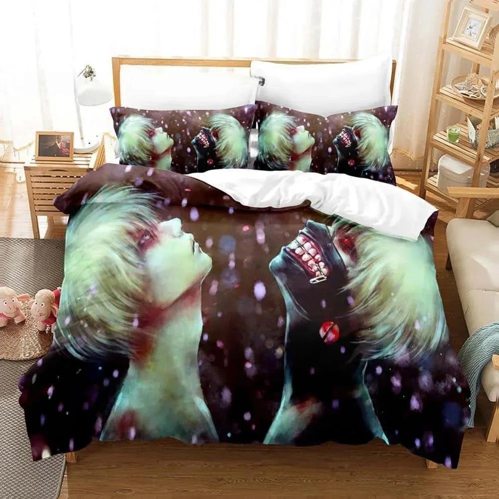 3D Print Anime With Bed Linen Collection Tokyo Ghoul Bedding Collection Single Twin Full Queen King Size Bed Collection Aldult Kid Bedroom Duvetcov