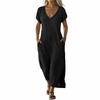 Women V Neck Short Sleeve Loose Fit Maxi Dress with Pockets Casual Summer Lightweight Long Dress for Daily Wear