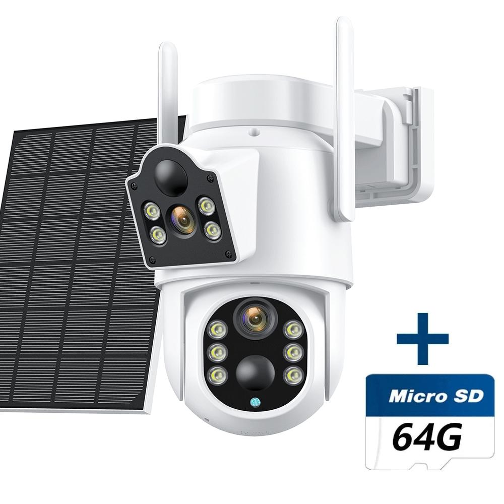 Wireless Solar Wifi PTZ Outdoor 4K 8MP Dual Len Low Power Security Battery Camera Color Night Surveillance Icsee