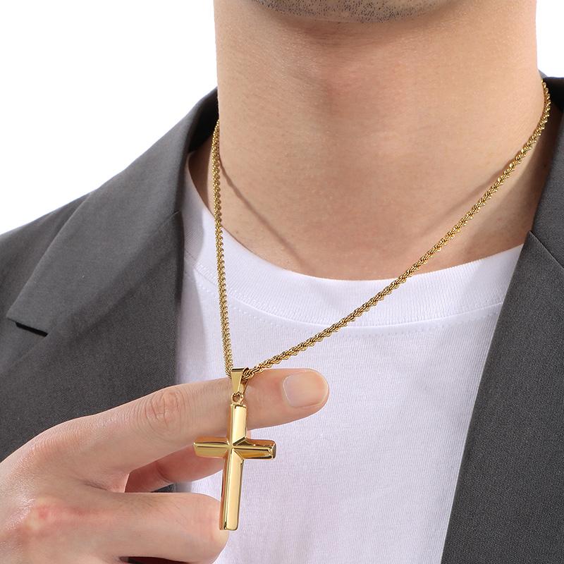 Kalen Shiny Gold Color Corss Pendant Necklace for Men Women Hip Hop Stainless Steel Jewelry Trendy Accessories Gift Wholesalers