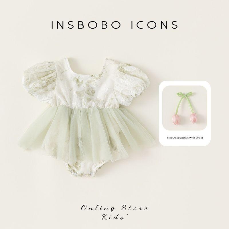 Insbobo Baby Clothes Summer 2025 New Style Small Month-Old Baby Summer Clothes Fashionable Girl Baby Mesh Romper Green 80 cm