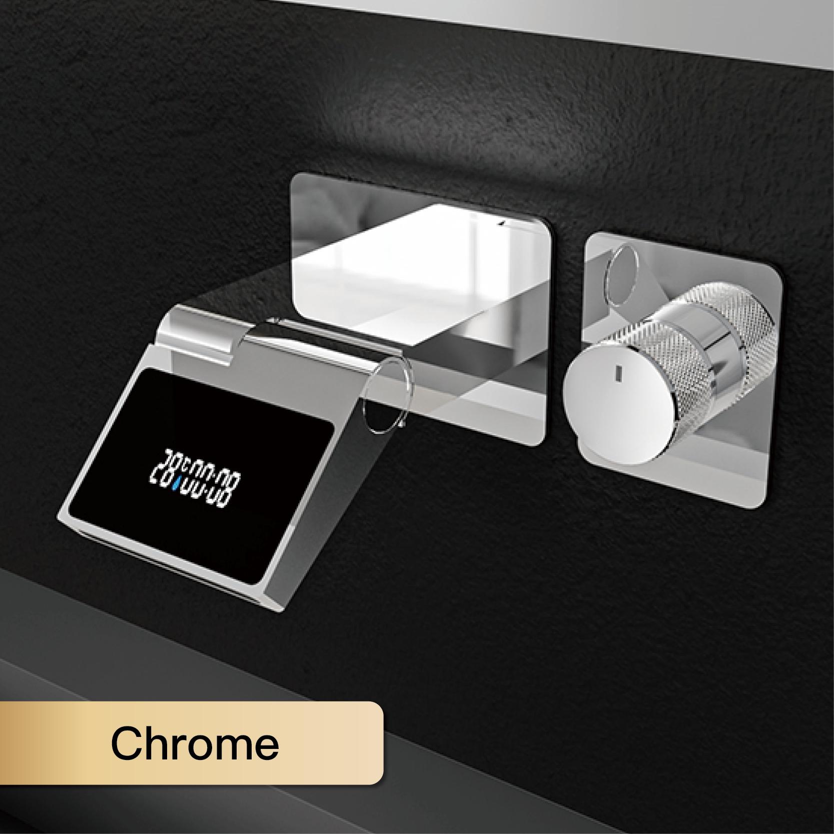 

Gun gray brass luxury bathroom faucet with wall mounted design, dual hole hot and cold water LED digital display basin MIxer Chrome 01