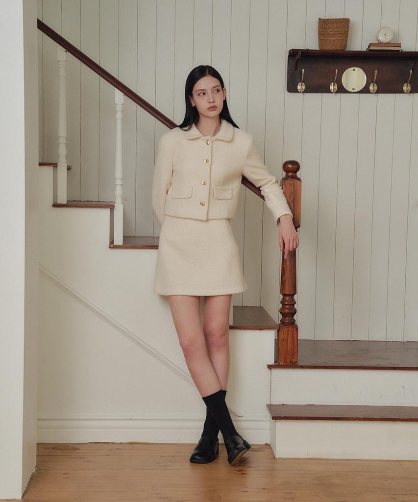 MARROT A-Line Wool Tweed Mini Skirt_Cream