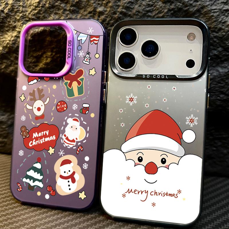 Spähender Weihnachtsmann und Weihnachtsmuster IMD Hülle für iPhone 17 16 15 14 Pro Max 13 Stoßfeste Hartschale mit permanentem Design