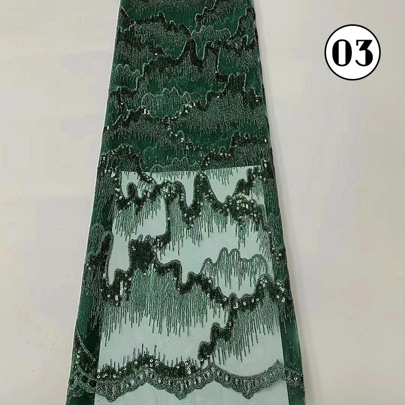 1 Yard Luxury Sequin African Lace Fabric High Quality French Nigerian Sequins Embroidery Beads Tulle Mesh Fabric Wedding Dress