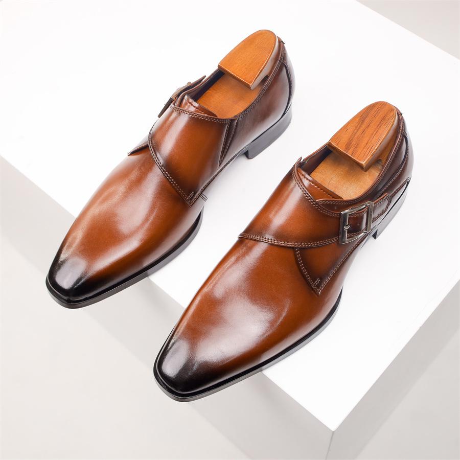 Men's Plus Size Genuine Leather Square Toe Monk Strap Shoes