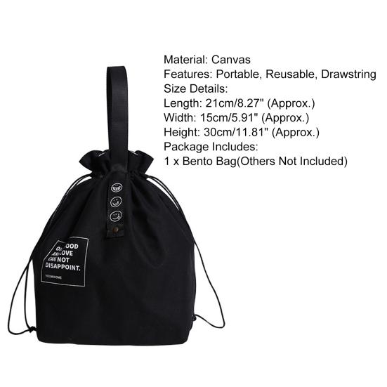 Bento Bag Adjustable Wide Opening Canvas Drawstring Design Lunch Handbag Picnic Accessories