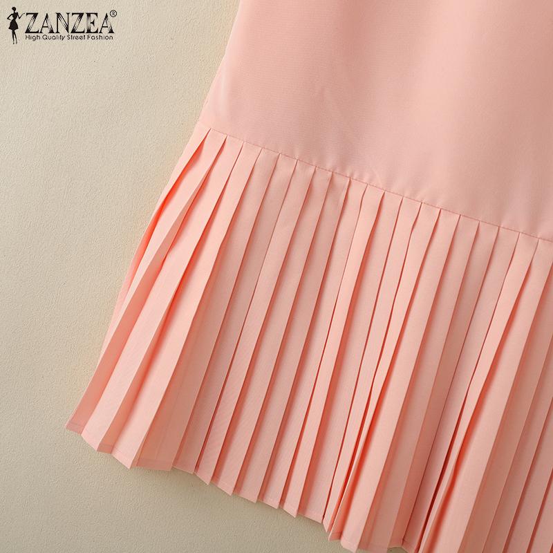 ZANZEA Womens Summer Doll Collar Casual Short Sleeve Dress