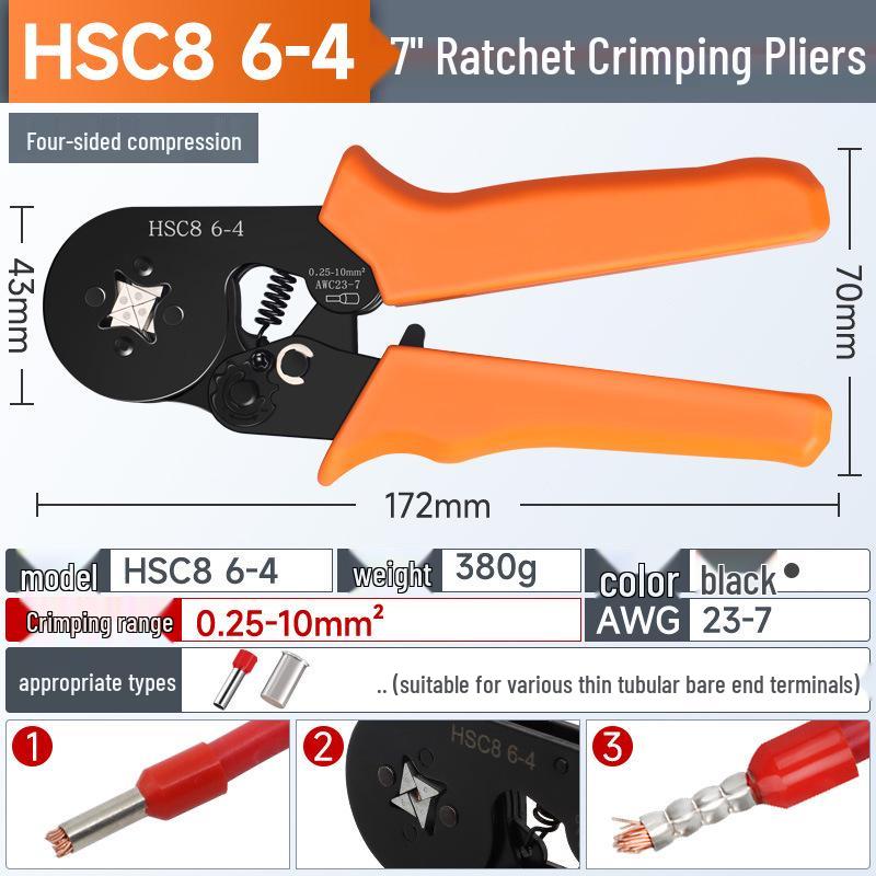 Electrician's Quad-Sided Crimping Pliers for Cold Press Copper and Wire Lugs, Terminals.