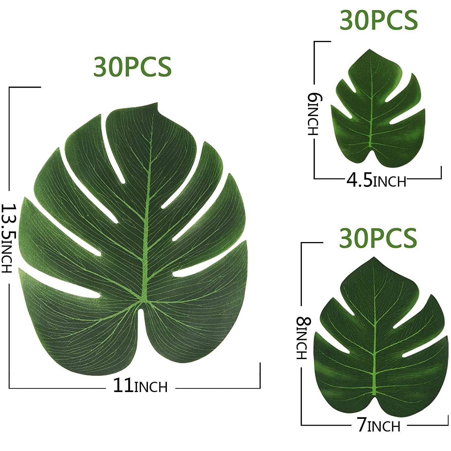 

90 шт., 3 вида искусственных пальмовых листьев, тропические листья джунглей, украшения для вечеринки, пляжа, детский душ, украшения на свадьбу, день рождения 90PCS