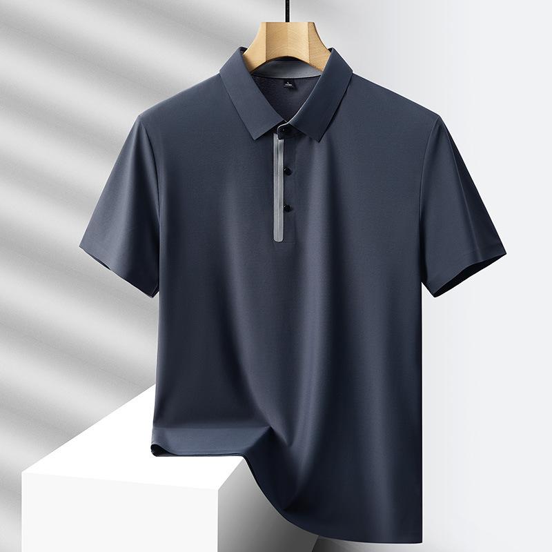 Men's Ice Silk Polo Shirt, Casual Short Sleeve Placket Detail Solid Color Golf Top