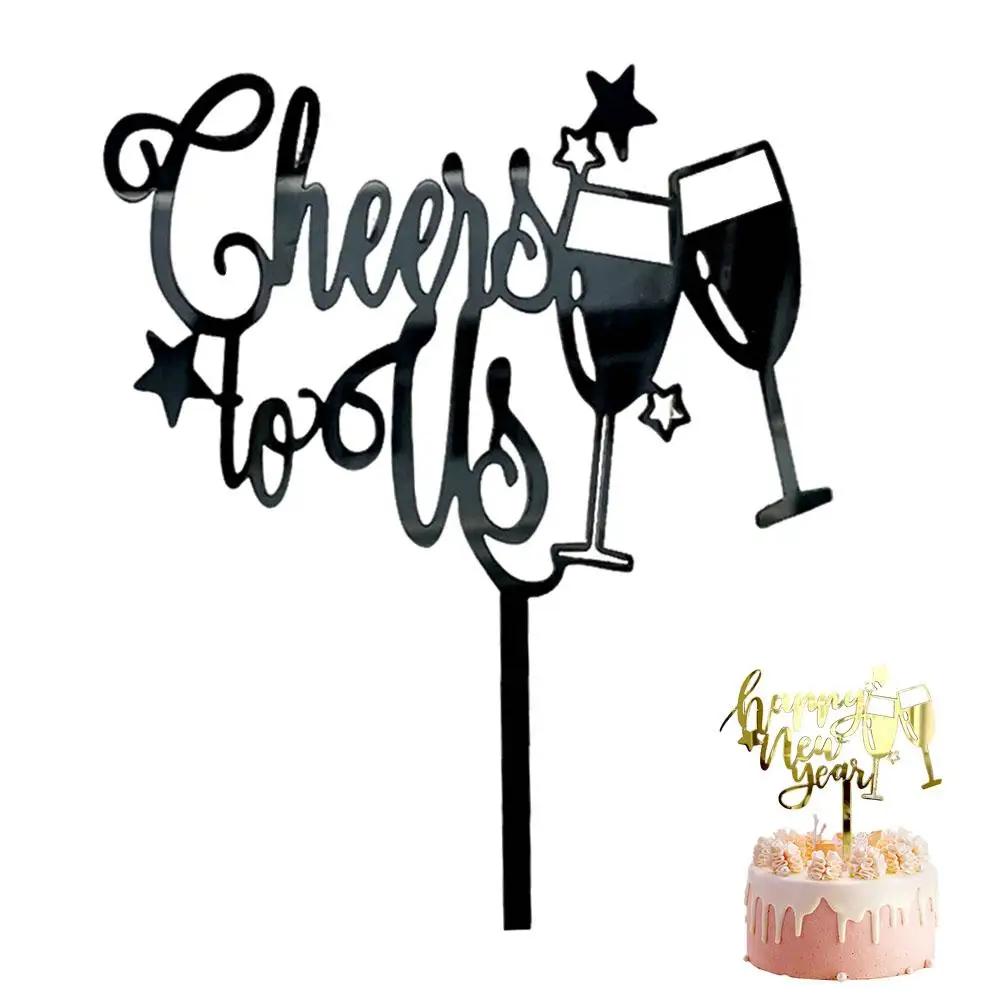 

Happy New Year Acrylic Cake Plaque Silver Black Simple Shower Accessories Tools Dessert Baby Decor Cake Design Toppers Acry E0T0