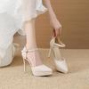 721-3 Black Patent Leather 12cm Stiletto Heels, Pointed Toe, Waterproof Platform, Fashionable Nightclub/Work Shoes for Women.