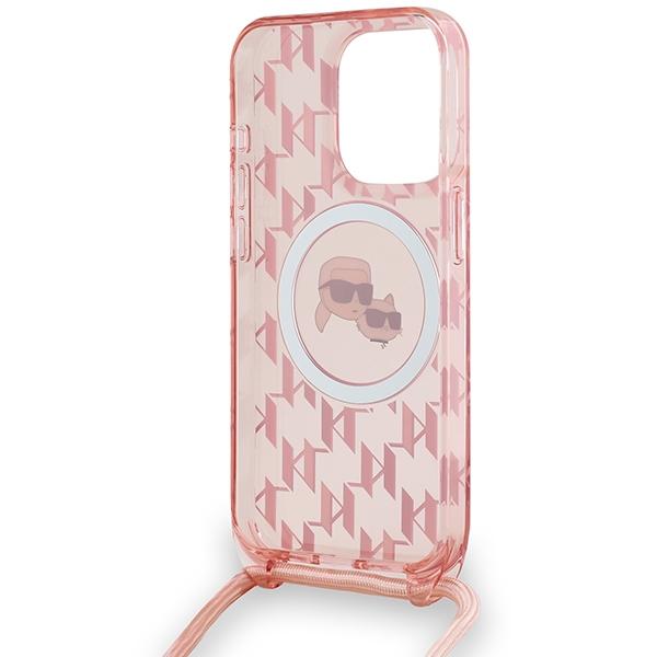 Karl Lagerfeld Klhmp15Lhckcklcp Iphone 15 Pro 6.1 Różowy/Pink Hardcase Iml Crossbody Monogram Karl & Choupette Head Magsafe