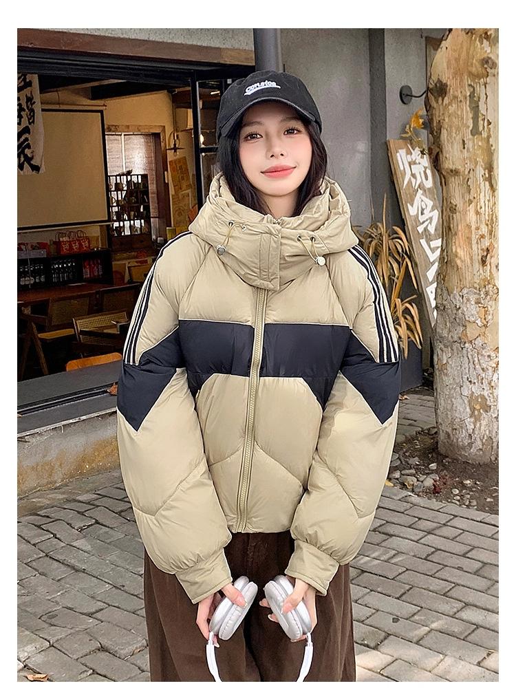Short Color-block Hooded Warm Down Cotton-padded Jacket