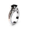 Huajie Women's  Classic Black Zircon Geometric Rings Silver Carving Retro Banquet Ring  Trendy Tide