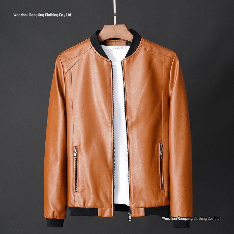Brand Preferred Men's Leather Baseball Collar Jacket, Spring/Autumn Korean Style, Winter Casual Coat
