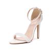 Fashion Luxury Pearls Rhinestones Ankle Strap Women Sandals Fashion Summer Stiletto High heels Pumps Sandals Wedding Bridal Prom Shoes