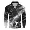 Men's Loose Casual 1/4 Zip Sweatshirt Fashion Printed Long Sleeve Top With Pockets