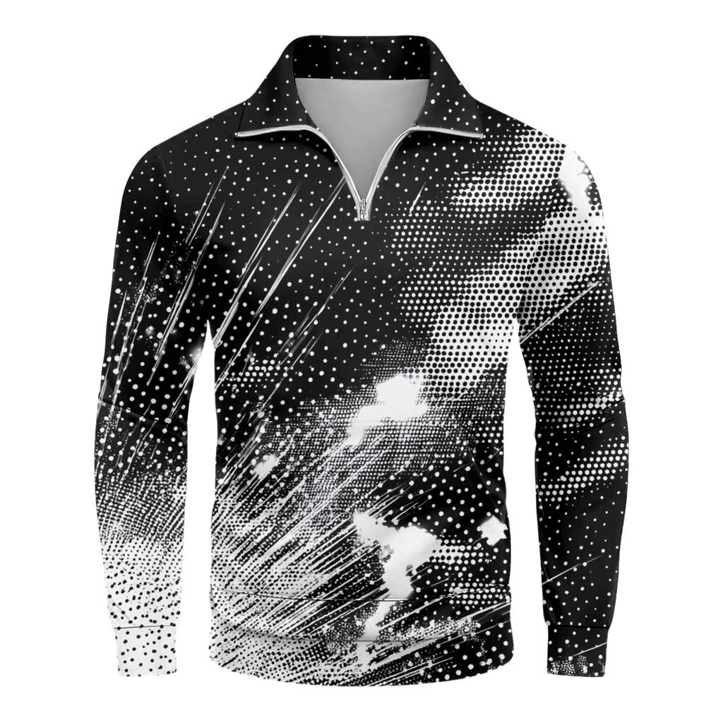 Men's Loose Casual 1/4 Zip Sweatshirt Fashion Printed Long Sleeve Top With Pockets