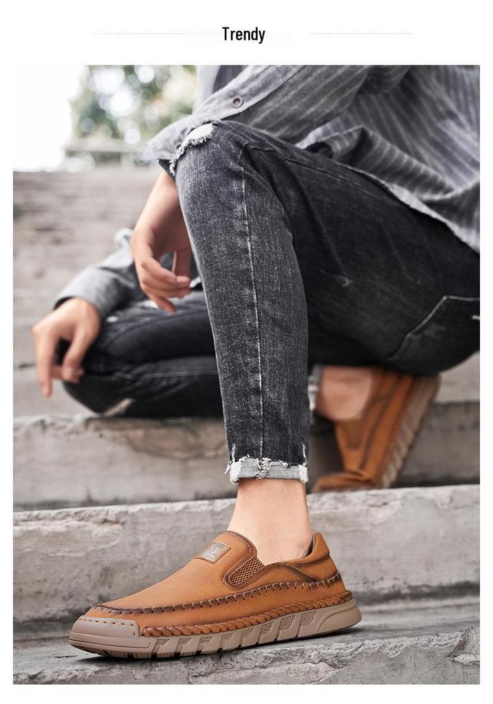 Herren Handgenähte Leder Slipper Loafer - Große Größe Freizeit Fahrerschuhe