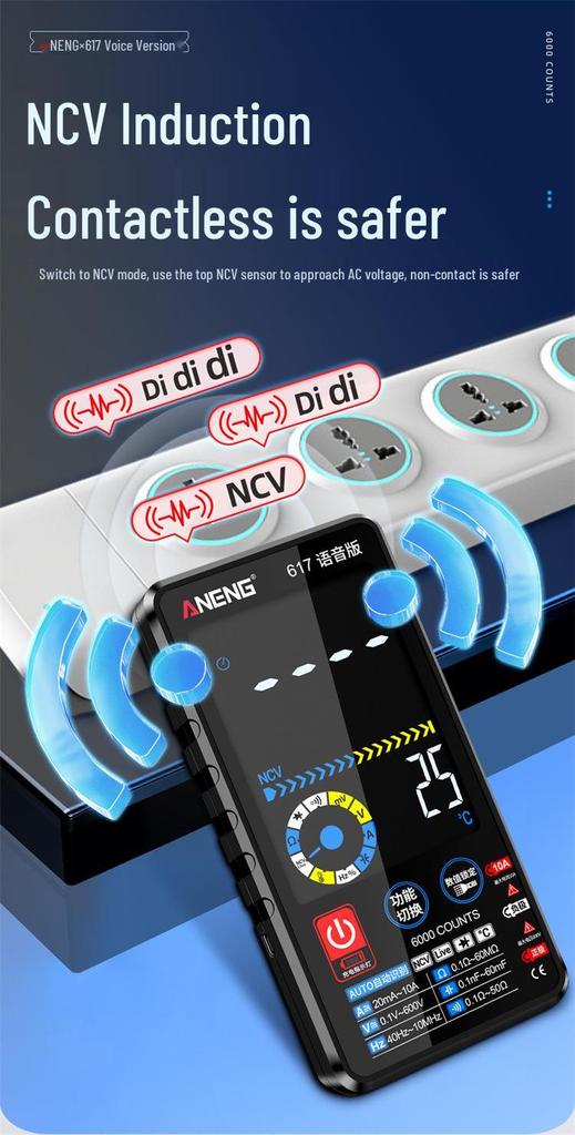 ANENG Smart Voice Multimeter with Touchscreen & Color Display for Electricians - Model 615/617